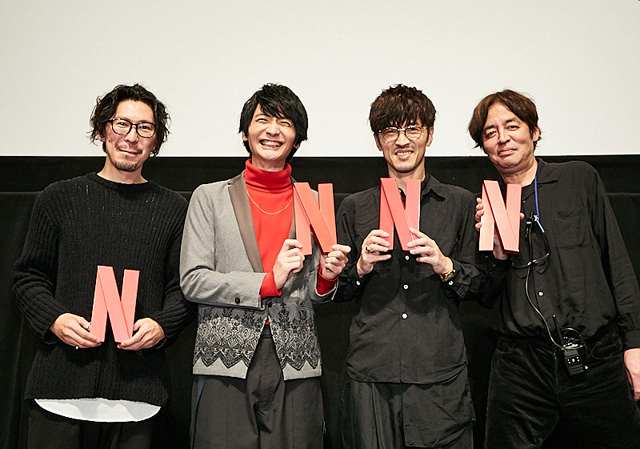 ▲左から井手恵介監督、島﨑信長さん、櫻井孝宏さん、岩浪美和音響監督
