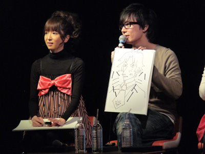 コラボ企画のハニートーストのアイデアを考えるコーナーで、鈴木さんはなぜか下野さんの似顔絵を披露