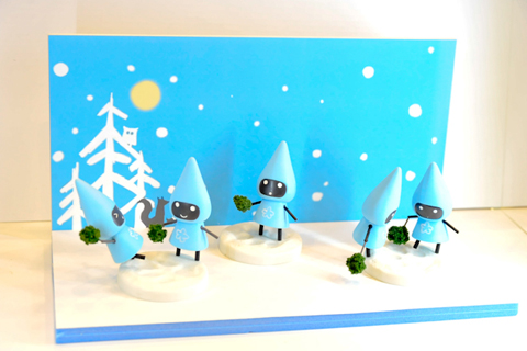 今にも動き出しそうなゆきんこがたくさん!それぞれの表情も豊かで、みんなで遊んでいる雰囲気が出てます。