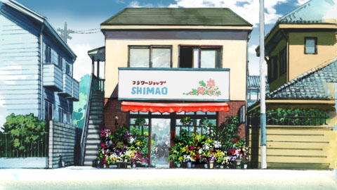 葉月が働く六花が店主の「フラワーショップSHIMAO」の美術ボードを初公開！<br>葉月がバイトとして働く六花が店主の「フラワー ショップSHIMAO」は、アニメだけのオリジナル設定で、花キューピッド加盟店として登場。花キューピットの看板がアニメ内に出るので放送で確認しよう。