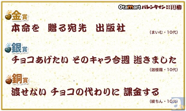 オタクあるある満載 第一回 オタマートバレンタイン川柳 結果発表 アニメイトタイムズ