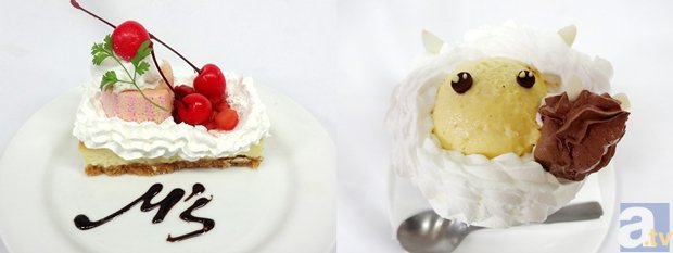 ▲画像は左がμ’s　選べるケーキ（にこ）、右がアルパカさんパフェ