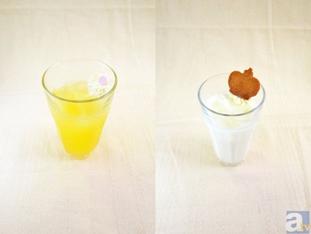 <b>▲左：日向のマンゴーオレンジジュース　右：影山のラッシー</b>