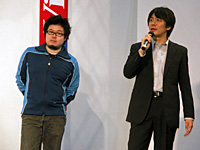 『センコロール』メジャーデビューの発表では、制作者の宇木敦哉氏（左）、アニプレックスの岩上敦宏氏（右）が登壇。